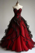 Charming Red Lace Tulle Ruffles Ball Gown A Line Prom Dress Y7796 by simplepromdress