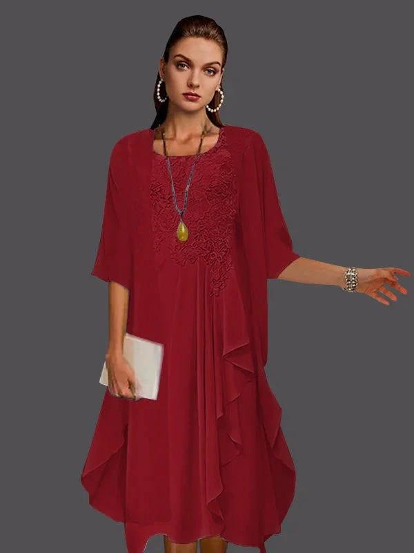 Two Piece A-Line Chiffon Lace Sleeveless Jacket Dresses with Pleats Appliques by Dreamylily