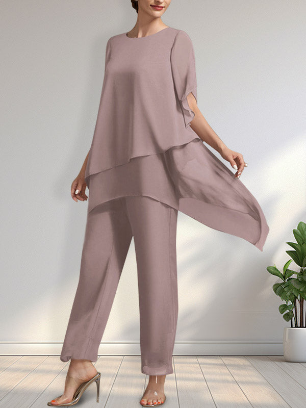 Separates Jumpsuit/Pantsuit Scoop Ankle-Length Chiffon Mother of the Bride Dress