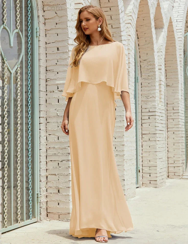 Sunnderly Bridesmaid Dress Women Long Sleeve V-Neck Chiffon Formal Wedding Party Dress SY28018 by numbersea