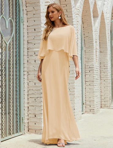 Sunnderly  Bridesmaid Dress Women Long Sleeve V-Neck Chiffon Formal Wedding Party Dress SY28018