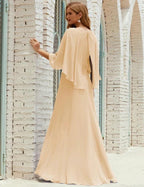 Sunnderly Bridesmaid Dress Women Long Sleeve V-Neck Chiffon Formal Wedding Party Dress SY28018 by numbersea