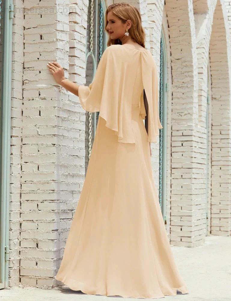 Sunnderly Bridesmaid Dress Women Long Sleeve V-Neck Chiffon Formal Wedding Party Dress SY28018 by numbersea