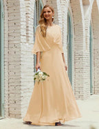 Sunnderly Bridesmaid Dress Women Long Sleeve V-Neck Chiffon Formal Wedding Party Dress SY28018 by numbersea