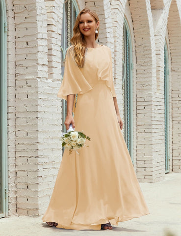 Sunnderly  Bridesmaid Dress Women Long Sleeve V-Neck Chiffon Formal Wedding Party Dress SY28018
