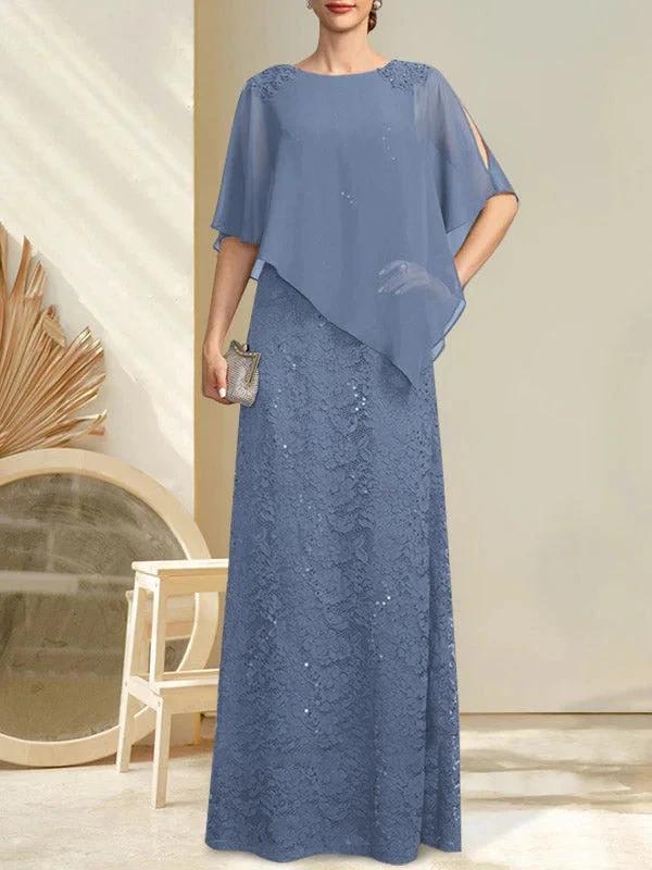 Sheath/Column Scoop Floor-Length Chiffon Lace Mother of the Bride Dress With Sequins Beading by Dreamylily
