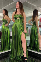 Madalyn| Metallic Keyhole Spaghetti Strap Long Prom Dress with Slit by KissProm