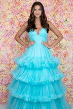 Wrenlee |A-line V-Neck Tulle Prom Dress with Tiered Ruffles by KissProm