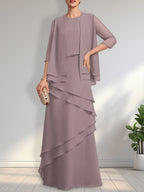 Sheath Scoop Floor-Length Chiffon Mother of the Bride Dress