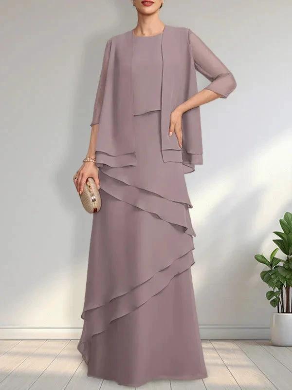 Sheath Scoop Floor-Length Chiffon Mother of the Bride Dress by Dreamylily