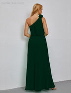 Ruffled One Shoulder Sleeveless Long Bridesmaid Dresses A-line Formal Evening Gown Side Split 28080 by numbersea