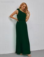 Ruffled One Shoulder Sleeveless Long Bridesmaid Dresses A-line Formal Evening Gown Side Split 28080 by numbersea