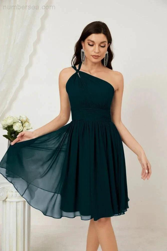 Numbersea Women Chiffon Short One Shoulder Bridesmaid Dress Formal Dresses for Party Homecoming 2804 by numbersea