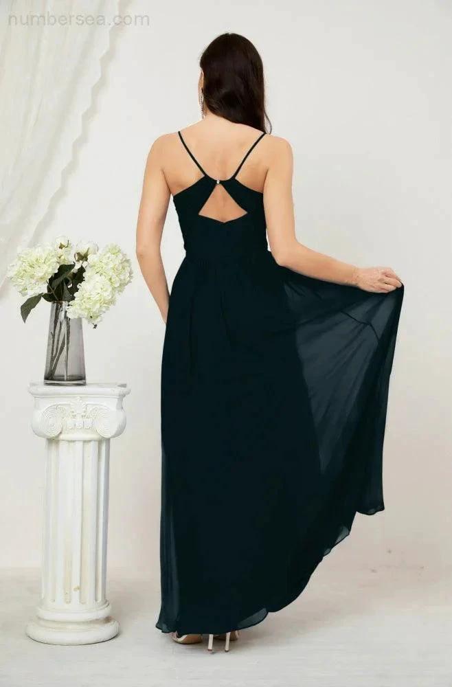 Numbersea Neck Bridesmaid Dresses Chiffon Long Spaghetti A-line Formal Prom Gown for Wedding Party Evening 2801 by numbersea