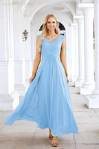 Ladies Chiffon V Neck Sleeveless Floor Length Bridesmaid Evening Dress Wedding Party Evening Dress 28126 by numbersea