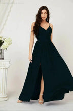 Numbersea Neck Bridesmaid Dresses Chiffon Long Spaghetti A-line Formal Prom Gown for Wedding Party Evening 2801 by numbersea