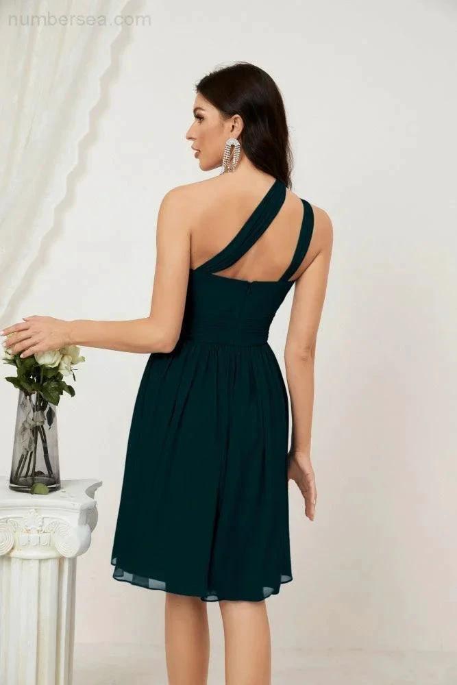 Numbersea Women Chiffon Short One Shoulder Bridesmaid Dress Formal Dresses for Party Homecoming 2804 by numbersea