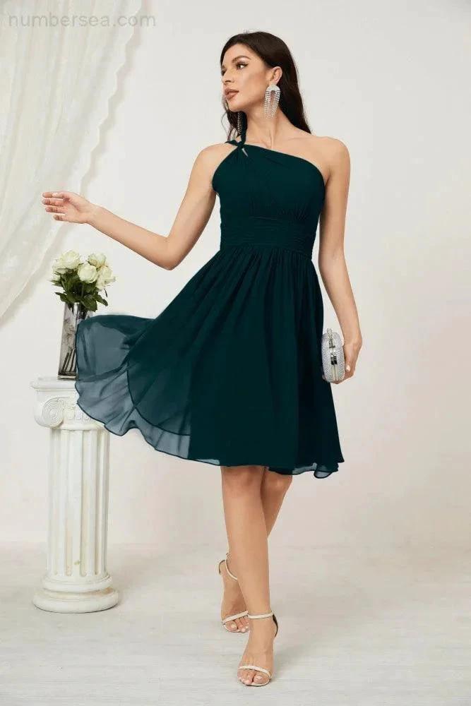 Numbersea Women Chiffon Short One Shoulder Bridesmaid Dress Formal Dresses for Party Homecoming 2804 by numbersea