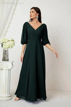 Numbersea Formal Prom Gown Women V-Neck Chiffon Bridesmaid Dresses Long Bishop Sleeve Party Dress 2807 by numbersea
