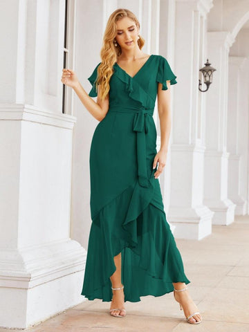 Numbersea Ruffled Bridesmaid Dresses Mermaid Formal Violin Evening Party Prom Gowns 28042