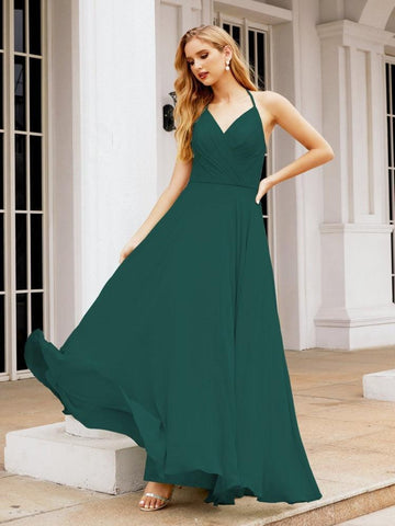 Numbersea Halter Chiffon Bridesmaid Dresses Wedding Appare Sleeveless Formal Prom Dress with Ruffled Back 28035
