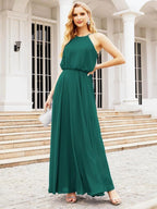 Numbersea Halter Long Bridesmaid Dresses Formal A line Juniors Dress 28029 by numbersea