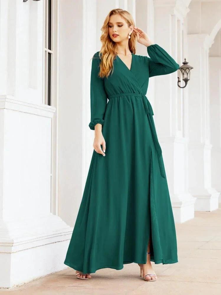 Sunnderly Women's Chiffon Bridesmaid Dress A line Long Sleeves Formal Evening Prom Gown for Wedding Guest SY28032 by numbersea