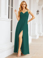 Vestidos de Damas de Honra Numbersea com Alças Duplas de Espaguete para Mulher Vestido Longo Formal para Festa com Fenda Lateral 28051