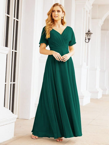 Numbersea Formal Prom Gowns for Mother of The Bride Short Sleeves Bridesmaid Dress 28049