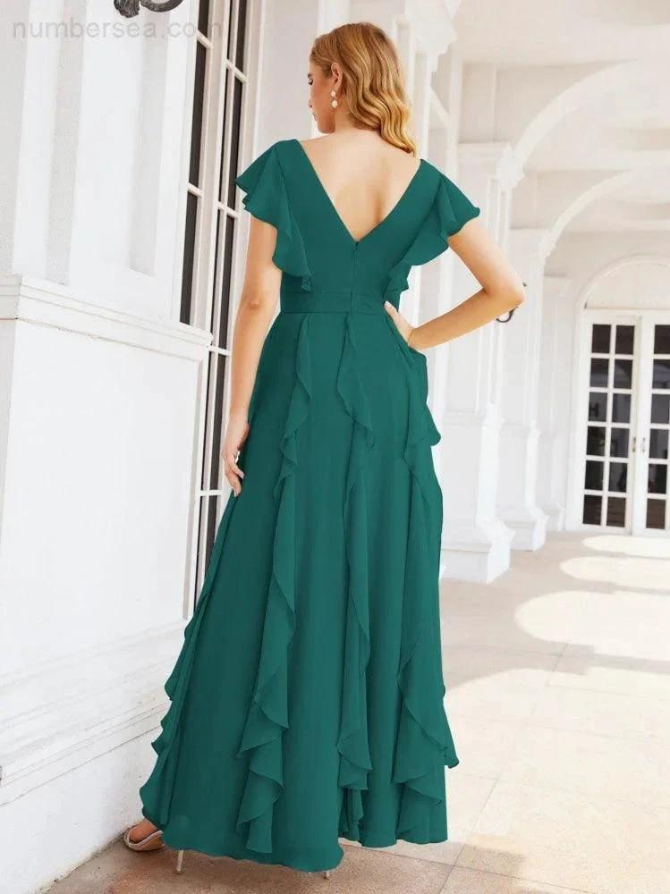 Ruffled Bridesmaid Dresses with Sleeves Long Formal Party Dress 28041 by numbersea