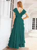Ruffled Bridesmaid Dresses with Sleeves Long Formal Party Dress 28041 by numbersea