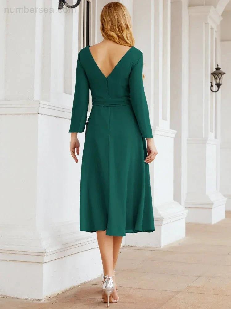 Bridesmaid Dress V-Back Waist Belt Mother of the Bride Wedding Guest SY28031 by numbersea