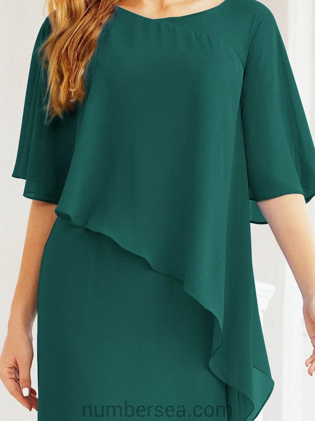 Sunnderly Formal Party Gown Dress Long Mother of The Bride Dresses with Ruffle Cape SY28026 by numbersea