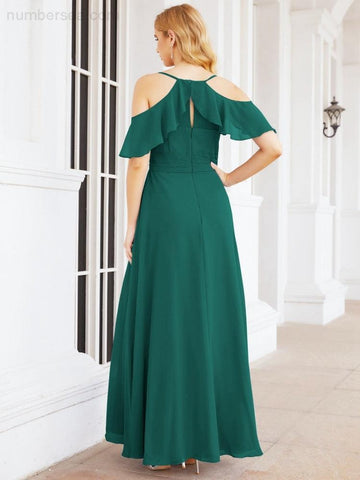 Numbersea Cold Shoulder Long Bridesmaid Dresses Side Slit Formal Prom Gowns Party Wedding 28070