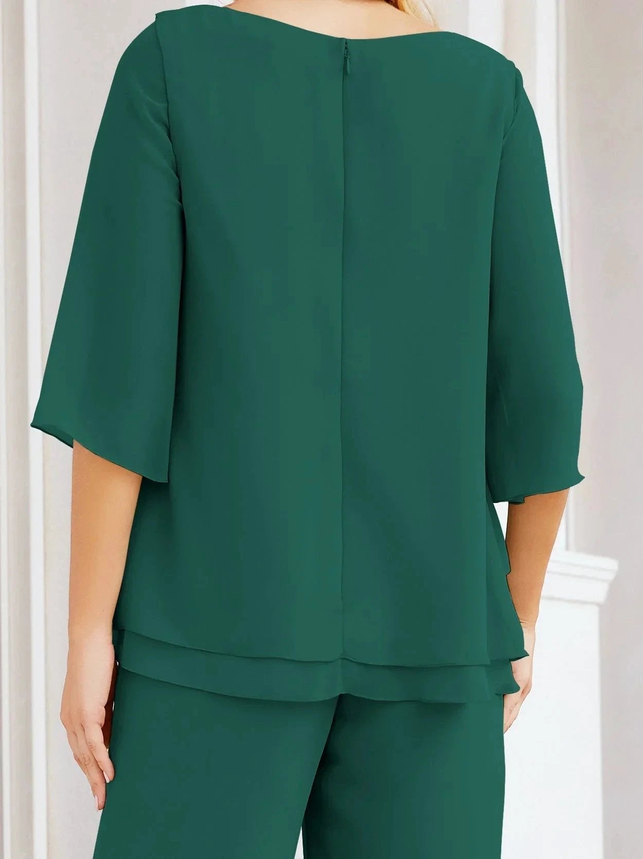 Sunnderly Elegant 2 Piece Mother of The Bride Dress Plus Size Pant Suits Ruffle Layers Sliver Housecoat SY28064 by numbersea