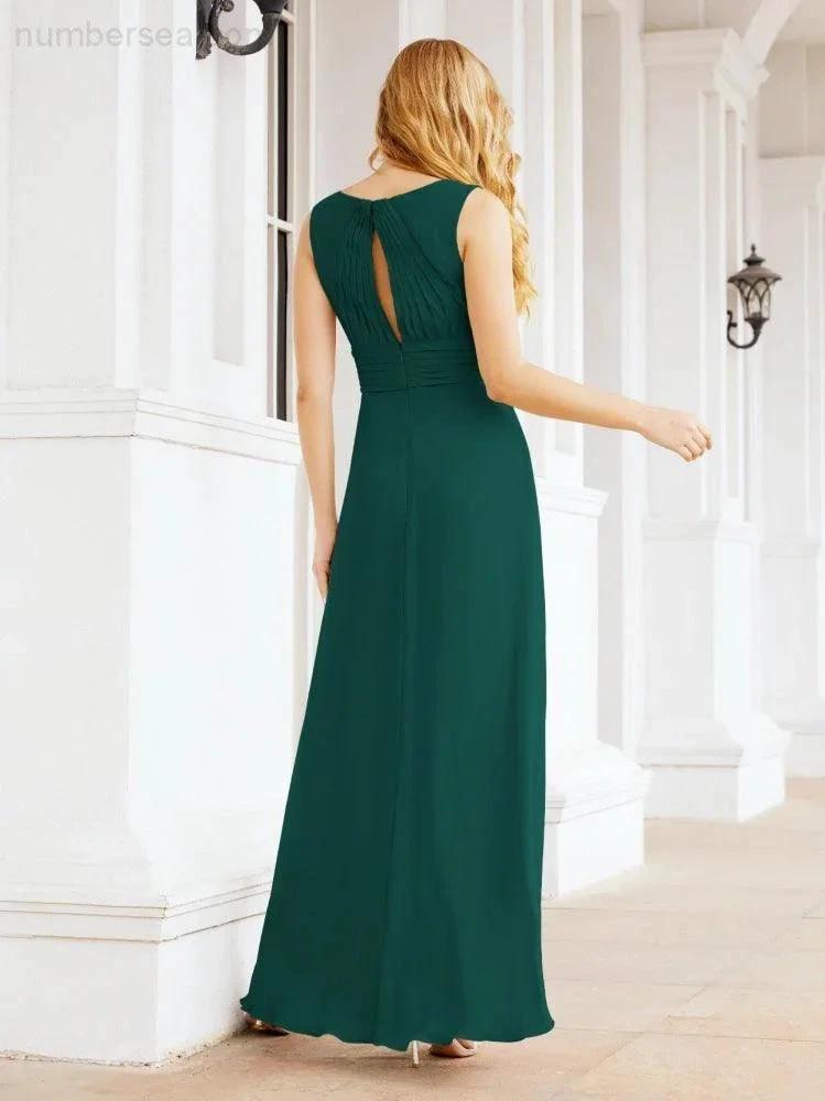 Formal Prom Gown Elegant V-Neck Sleeveless Bridesmaid Dresses for Wedding Party 28037 by numbersea