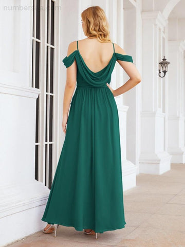 Numbersea Off The Shoulder Chiffon Bridesmaid Dress Long Formal Graduation Gown with Cowl Back 28069