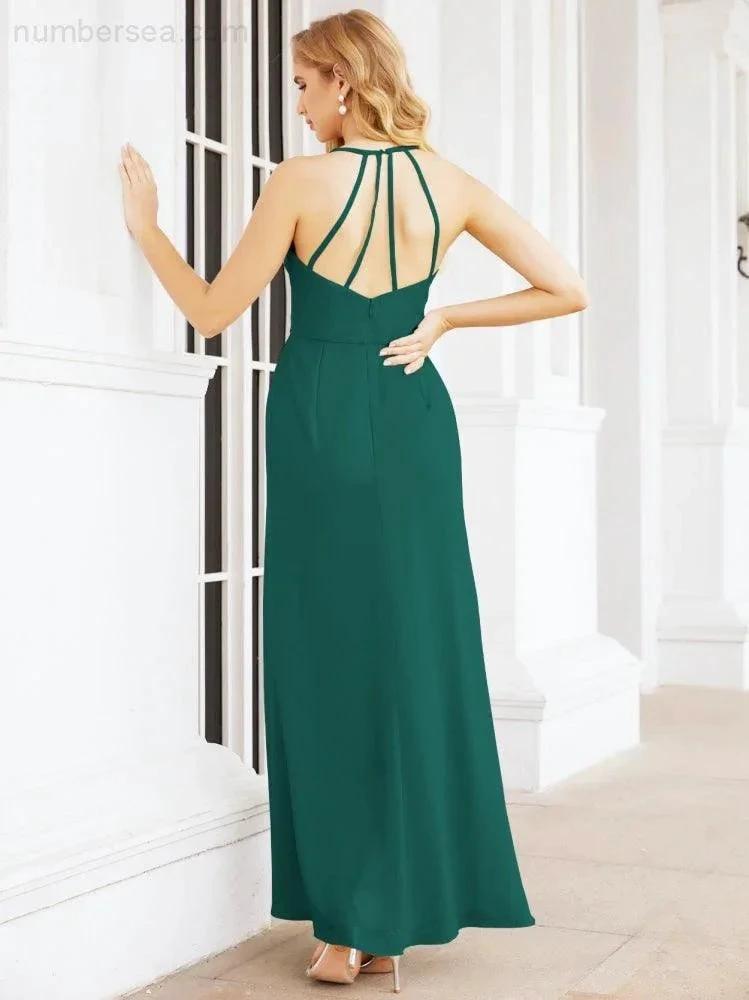 Numbersea Spaghetti Strap Bridesmaid Dresses V-Neck Long A-Line Formal Prom Gowns 28063 by numbersea
