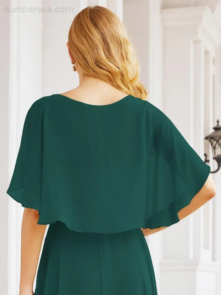 Numbersea Bridesmaid Dresses for Wedding Formal Evening Party Prom Gown with Cape 28050