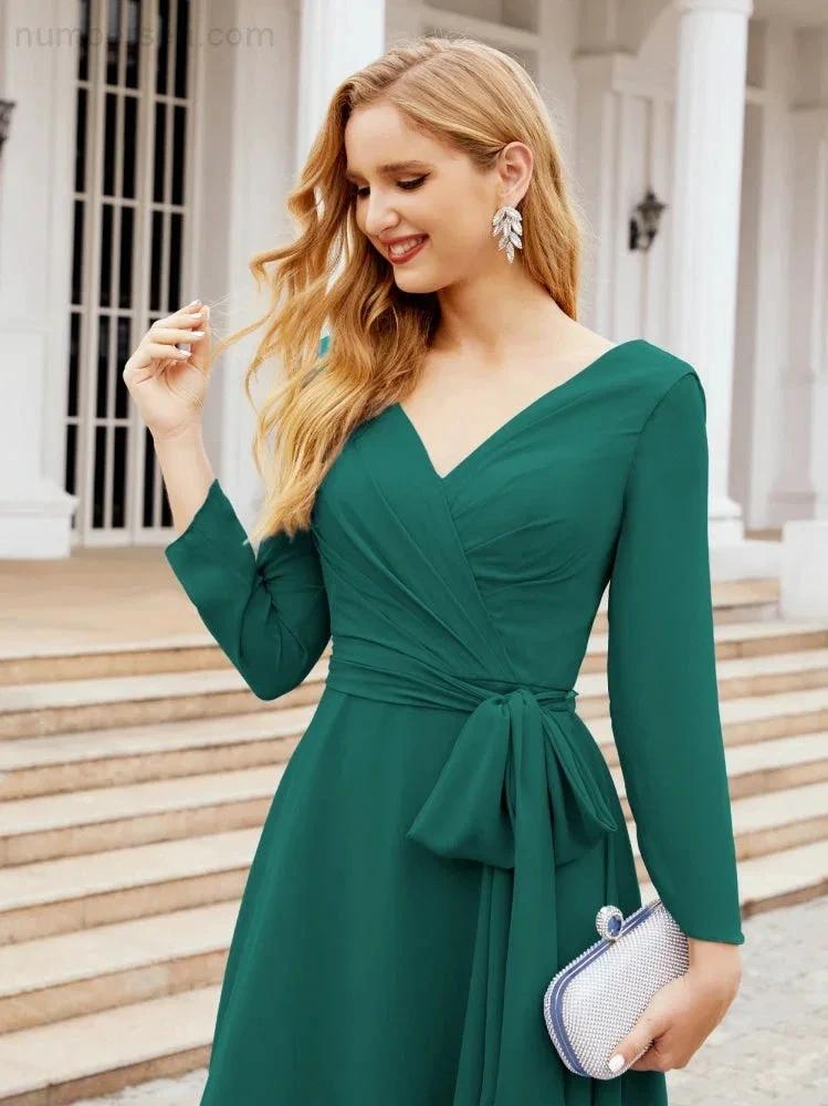 Bridesmaid Dress V-Back Waist Belt Mother of the Bride Wedding Guest SY28031 by numbersea