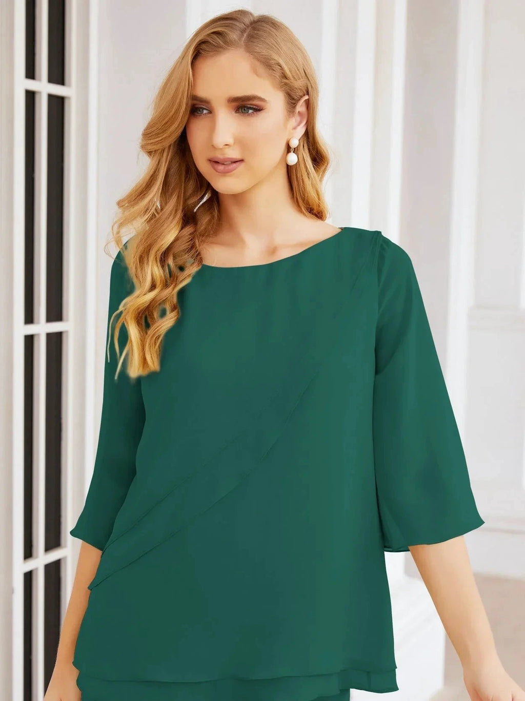 Sunnderly Elegant 2 Piece Mother of The Bride Dress Plus Size Pant Suits Ruffle Layers Sliver Housecoat SY28064 by numbersea