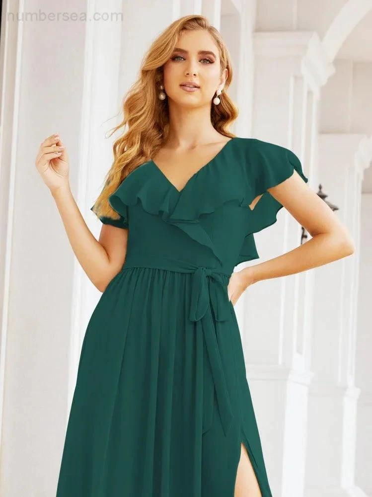 Bridesmaid Dresses with Flutter Sleeves Formal Evening Party Prom Gowns 28044 by numbersea