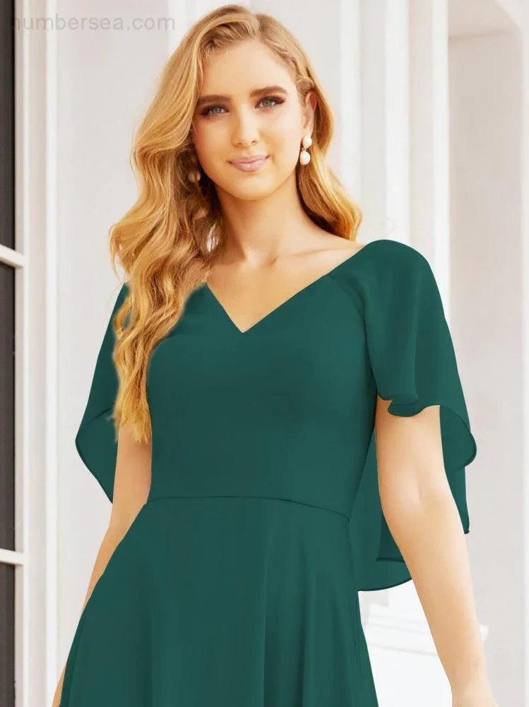 Numbersea Bridesmaid Dresses for Wedding Formal Evening Party Prom Gown with Cape 28050