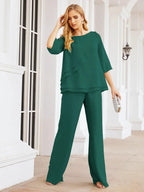 Sunnderly Elegant 2 Piece Mother of The Bride Dress Plus Size Pant Suits Ruffle Layers Sliver Housecoat SY28064 by numbersea