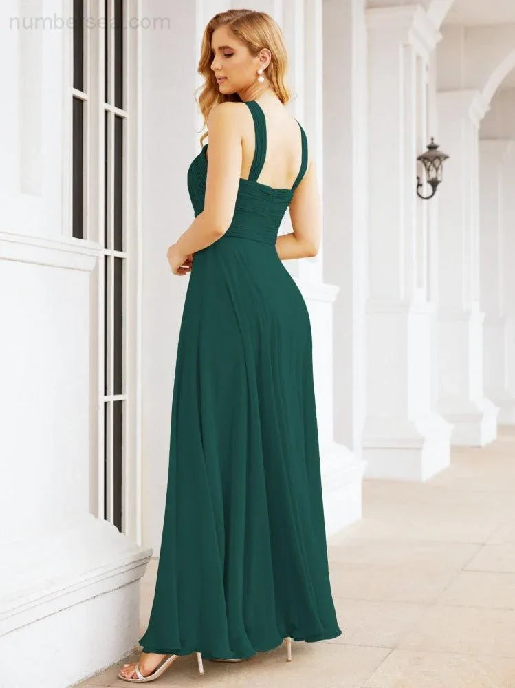 Numbersea Abiti da damigella incrociati con collo all'americana per festa, matrimonio, sera, ballo di fine anno, abiti lunghi da ballo 28053