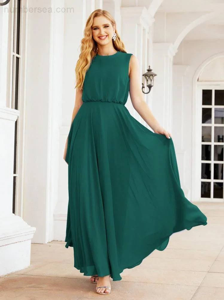 Numbersea Sleeveless Long Bridesmaid Dress A line Formal Evening Prom Gown 28025