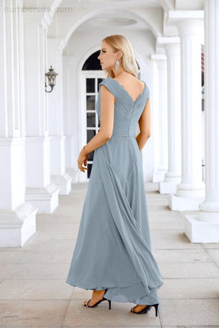 Ladies Chiffon V Neck Sleeveless Floor Length Bridesmaid Evening Dress Wedding Party Evening Dress 28126