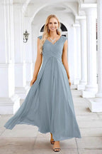 Ladies Chiffon V Neck Sleeveless Floor Length Bridesmaid Evening Dress Wedding Party Evening Dress 28126 by numbersea