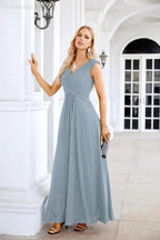 Ladies Chiffon V Neck Sleeveless Floor Length Bridesmaid Evening Dress Wedding Party Evening Dress 28126 by numbersea