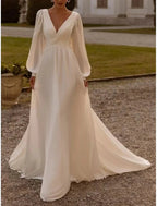 Wedding Dresses A-Line Camisole Sleeveless Tea Length Chiffon Bridal Gowns With Pleats Simple Dresses by NumberSea